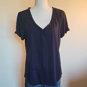 White House Black Market Navy Short Sleeve V-Neck Tee